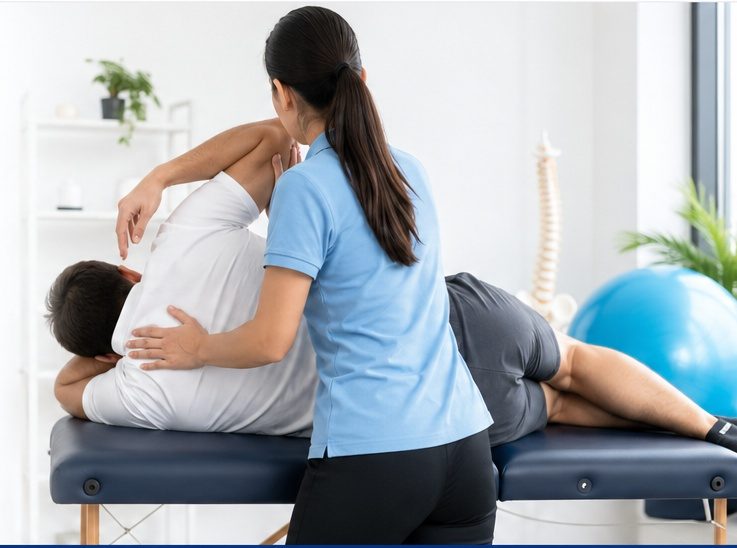 Female physiotherapist treating patient